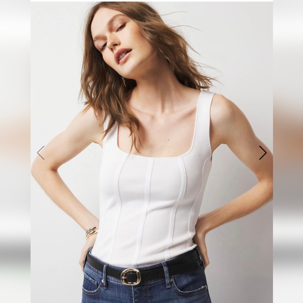 WHITE HOUSE BLACK MARKET FLATTERING FORME STRETCH SWEATER CORSET TOP WHITE NWT L